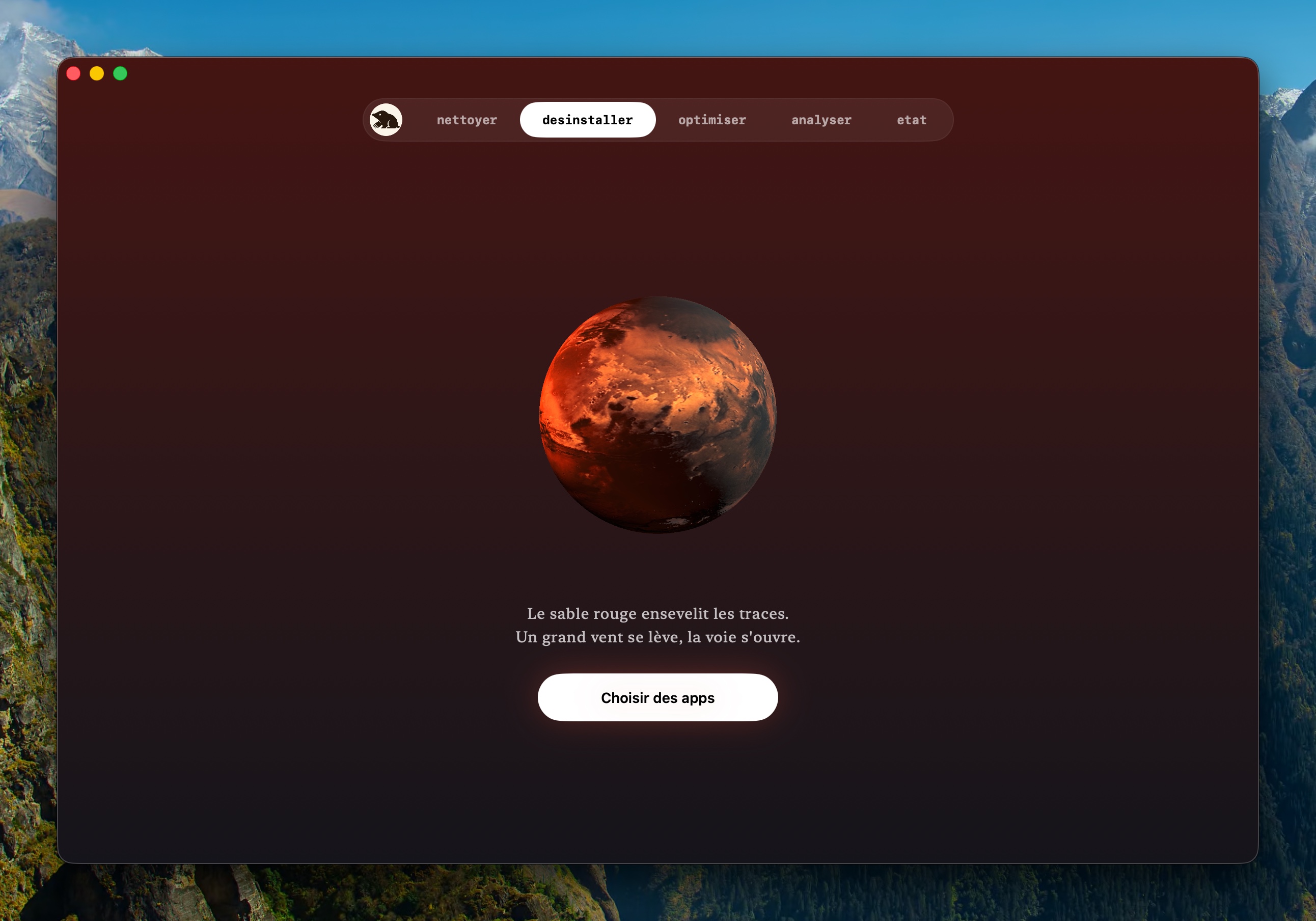 Onglet Desinstaller, Mars et le bouton Choisir les apps